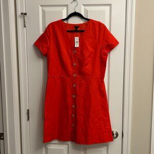 Nwt ANN TAYLOR red cotton/linen blend V-neck coat dress (12)